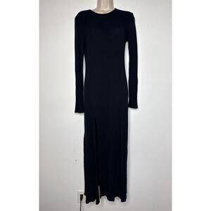 Reformation Jeans Black Ribbed Long Sleeve Slit Maxi Dress Stretch Knit size Med
